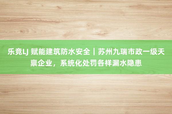 乐竞LJ 赋能建筑防水安全｜苏州九瑞市政一级天禀企业，系统化处罚各样漏水隐患