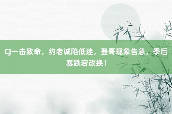 CJ一击致命，约老诚陷低迷，登哥现象告急，季后赛跌宕改换！