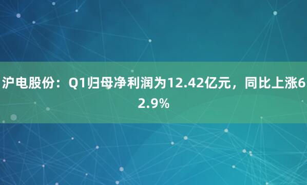 沪电股份：Q1归母净利润为12.42亿元，同比上涨62.9%
